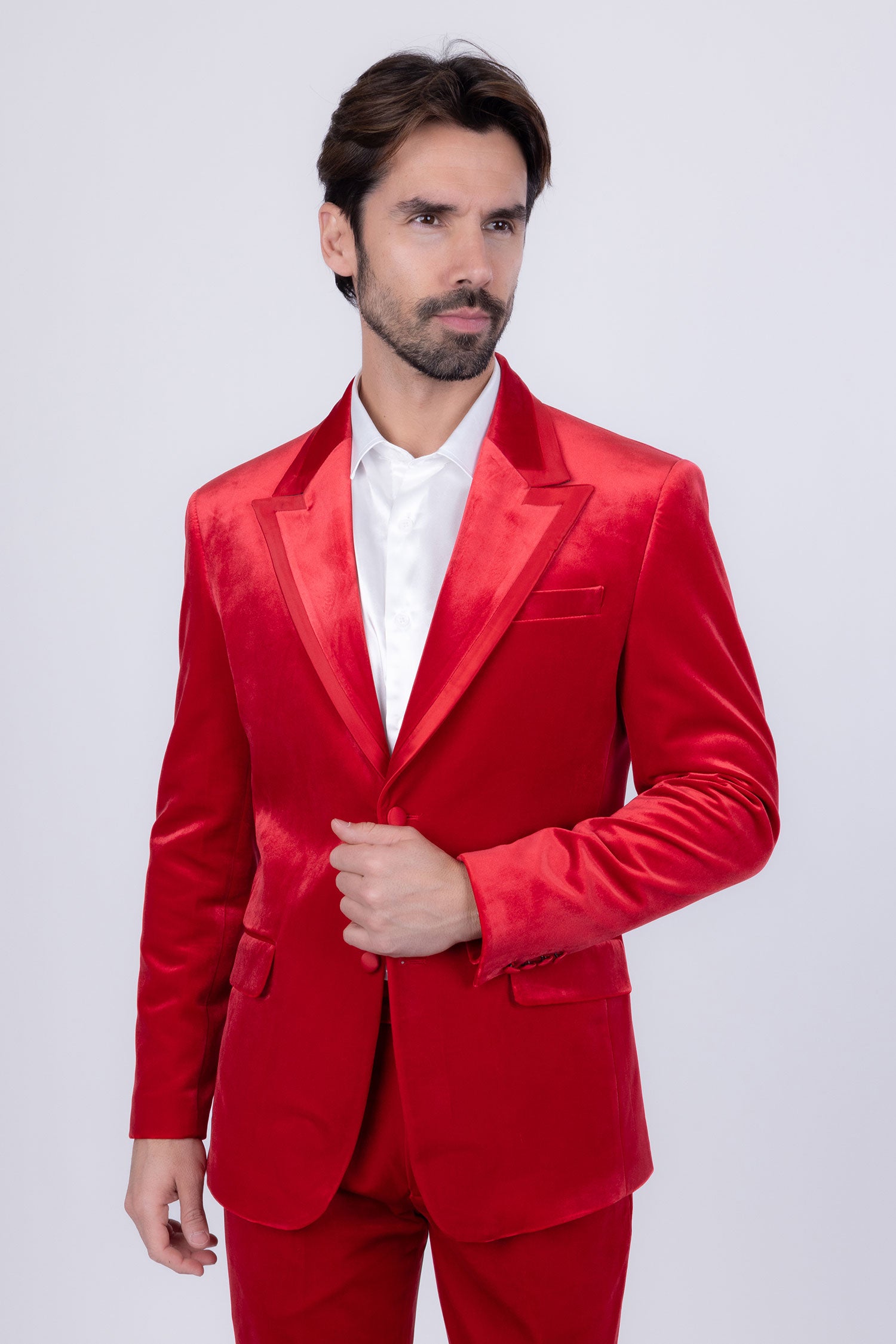 Barabas Men's Velvet Solid Color Shine Luxury Blazer 4BL40 Red