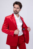 Barabas Men's Velvet Solid Color Shine Luxury Blazer 4BL40 #Color_Red