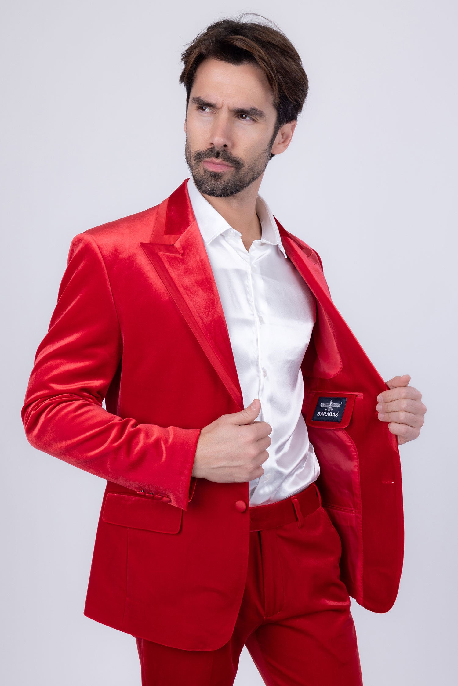 Barabas Men's Velvet Solid Color Shine Luxury Blazer 4BL40 Red