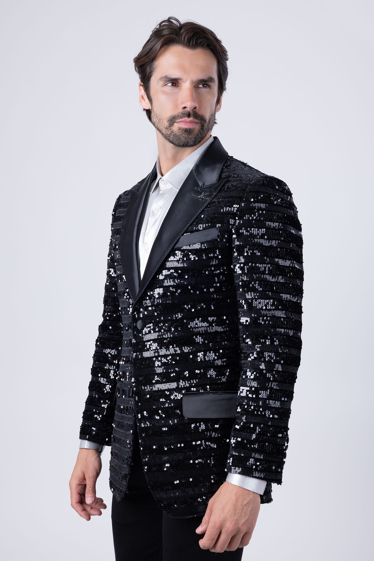 Barabas Men's Shiny Sequin Pattern Long Sleeve Blazer 4BL42 Black