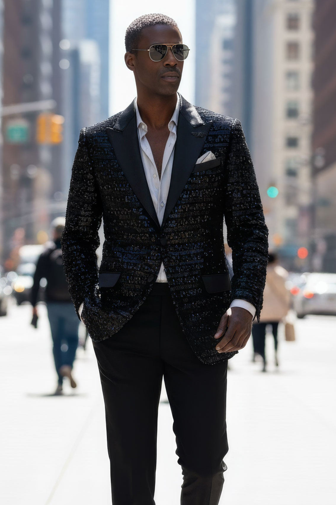 Barabas Men's Shiny Sequin Pattern Long Sleeve Blazer 4BL42 Black