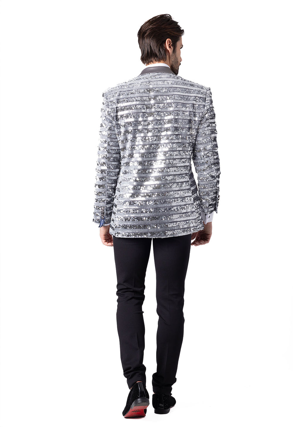 Barabas Men's Shiny Sequin Pattern Long Sleeve Blazer 4BL42 Silver