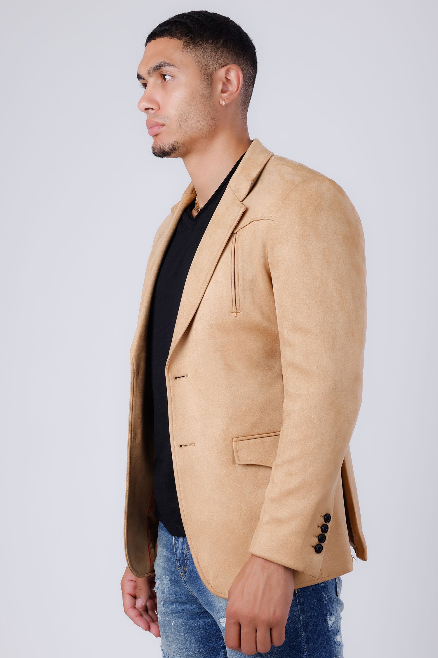 Barabas Men's Velvet Matte Solid Peak Lapel Blazer 4BL56 Tan