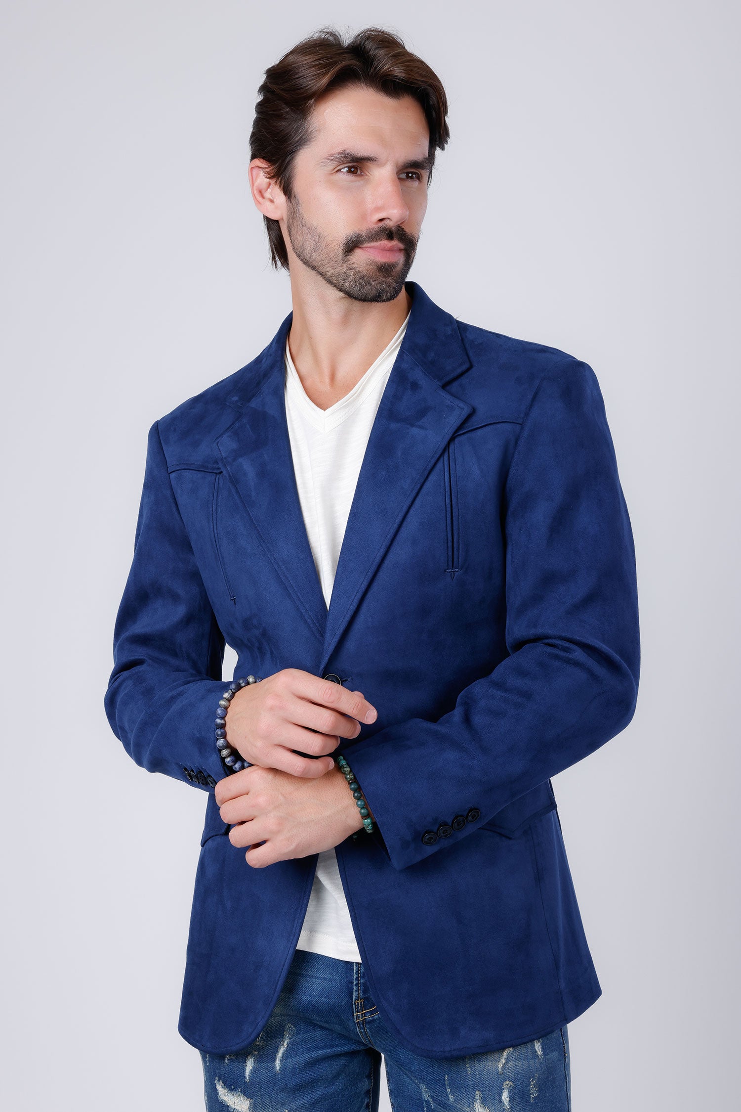 Barabas Men's Velvet Matte Solid Peak Lapel Blazer 4BL56 Blue