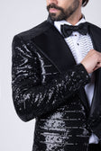 BARABAS Men's Linear Sequin Design Peak Lapel Shiny Blazer 4BLR34 #Color_Black