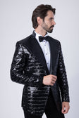 BARABAS Men's Linear Sequin Design Peak Lapel Shiny Blazer 4BLR34 #Color_Black
