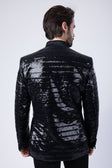 BARABAS Men's Linear Sequin Design Peak Lapel Shiny Blazer 4BLR34 #Color_Black