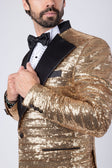 BARABAS Men's Linear Sequin Design Peak Lapel Shiny Blazer 4BLR34 #Color_Gold