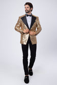 BARABAS Men's Linear Sequin Design Peak Lapel Shiny Blazer 4BLR34 #Color_Gold