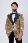 BARABAS Men's Linear Sequin Design Peak Lapel Shiny Blazer 4BLR34 #Color_Gold
