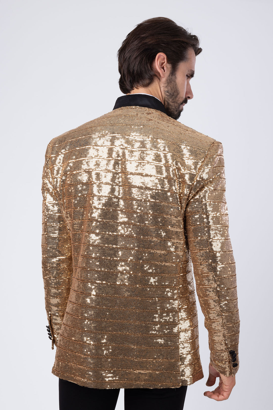 BARABAS Men's Linear Sequin Design Peak Lapel Shiny Blazer 4BLR34 Gold