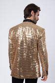 BARABAS Men's Linear Sequin Design Peak Lapel Shiny Blazer 4BLR34 #Color_Gold