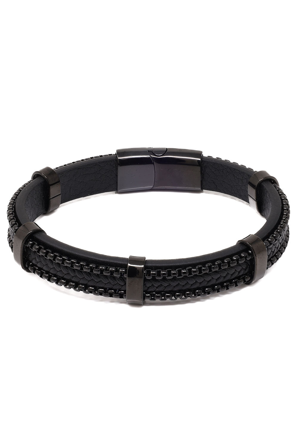 Barabas Unisex Braided Leather and Stones Bangle Bracelets 4BMS02 Black Black