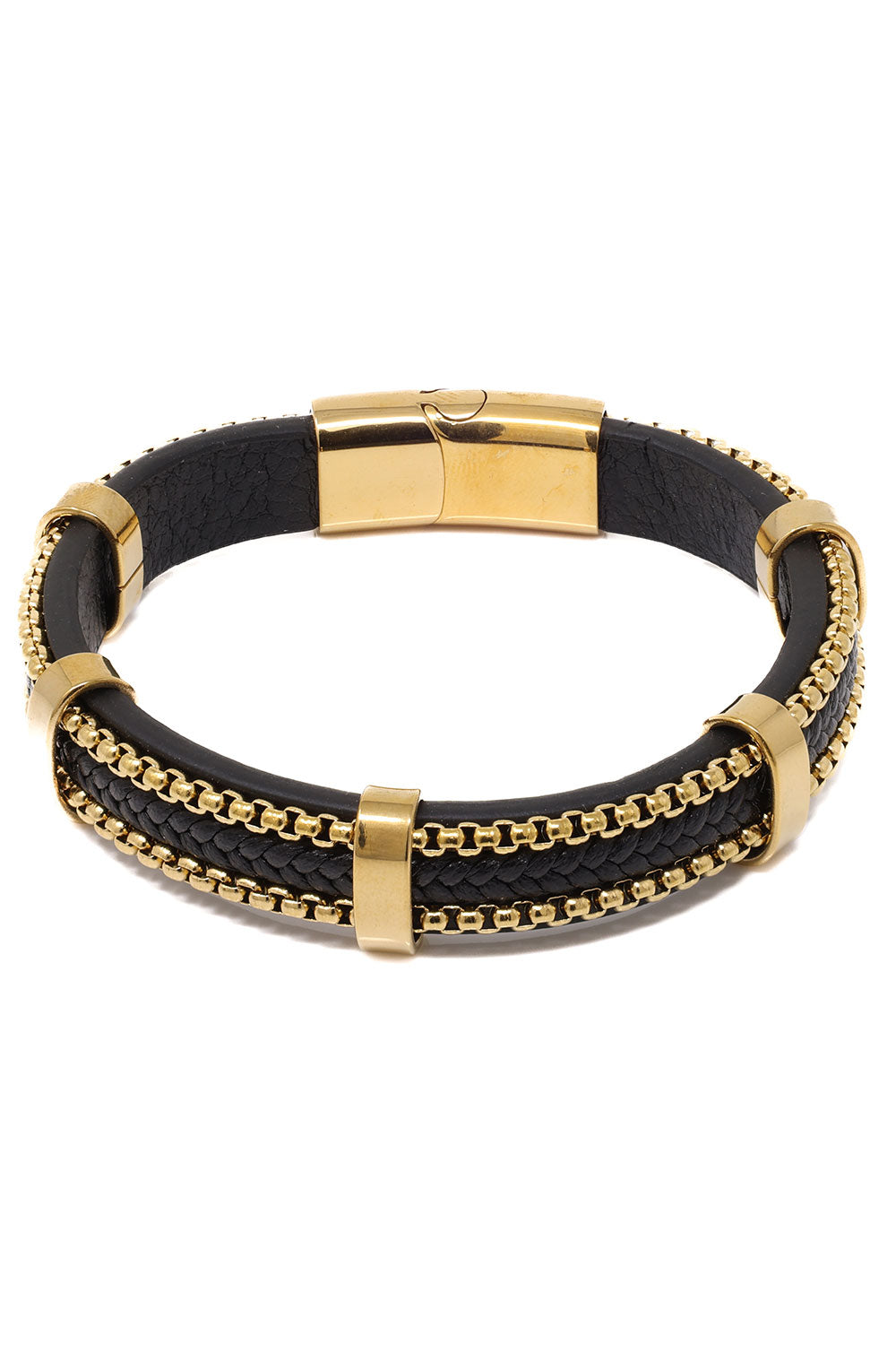 Barabas Unisex Braided Leather and Stones Bangle Bracelets 4BMS02 Black Gold