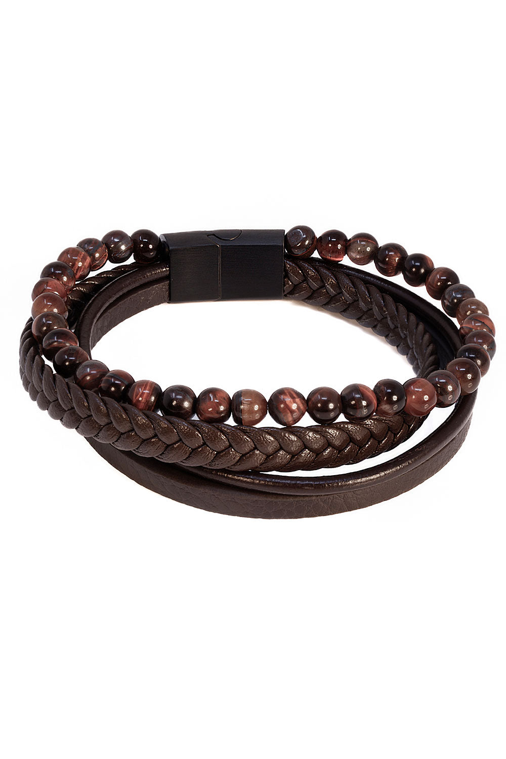 Barabas Unisex Multi-Layer Braided Leather Obsidian Bracelets 4BMS05 Brown