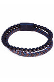 Barabas Unisex Two Color Braided Leather Beaded Bangle Bracelets 4BMS09 #Color_Coffee Navy Black