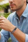 Barabas Unisex Two Color Braided Leather Beaded Bangle Bracelets 4BMS09 #Color_White Navy Navy