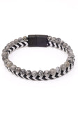 Barabas Unisex Two Color Braided Leather Beaded Bangle Bracelets 4BMS09 #Color_White Black Grey