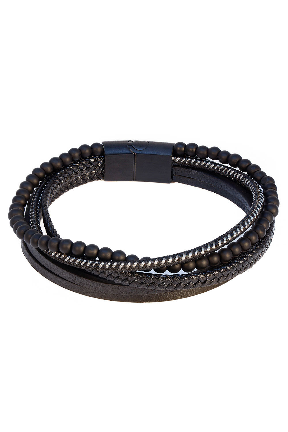 Barabas Unisex Rope Multi-Layer Braided Leather Bracelets 4BMS10 Black