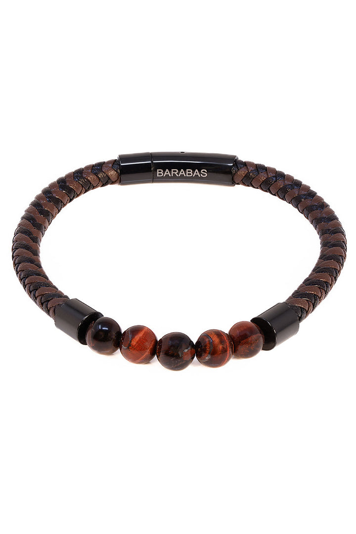Barabas Unisex Braided Rope Leather Beaded Bangles Bracelets 4BMS11 Cofee