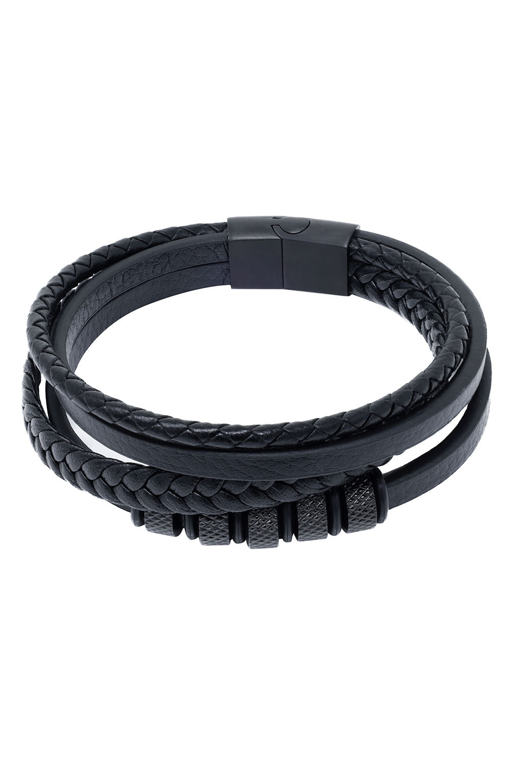 Barabas Unisex Multi-Layer Rope Braided Leather Bangle Bracelets 4BMS16 Black