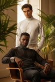 Barabas Men's Turtleneck Rhinestones Collar Long Sleeve Shirts 4BR411 #Color_White Silver