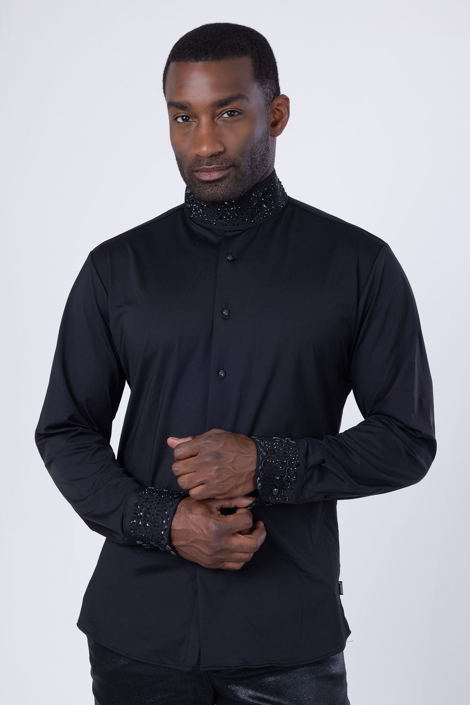 Barabas Men's Turtleneck Rhinestones Collar Long Sleeve Shirts 4BR411 Black