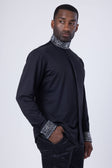Barabas Men's Turtleneck Rhinestones Collar Long Sleeve Shirts 4BR411 #Color_Black Silver