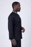 Barabas Men's Turtleneck Rhinestones Collar Long Sleeve Shirts 4BR411 #Color_Black Silver