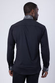 Barabas Men's Turtleneck Rhinestones Collar Long Sleeve Shirts 4BR411 #Color_Black Silver