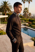 Barabas Men's Turtleneck Rhinestones Collar Long Sleeve Shirts 4BR411 #Color_Black Silver
