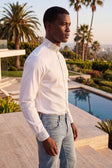 Barabas Men's Turtleneck Rhinestones Collar Long Sleeve Shirts 4BR411 #Color_White Silver