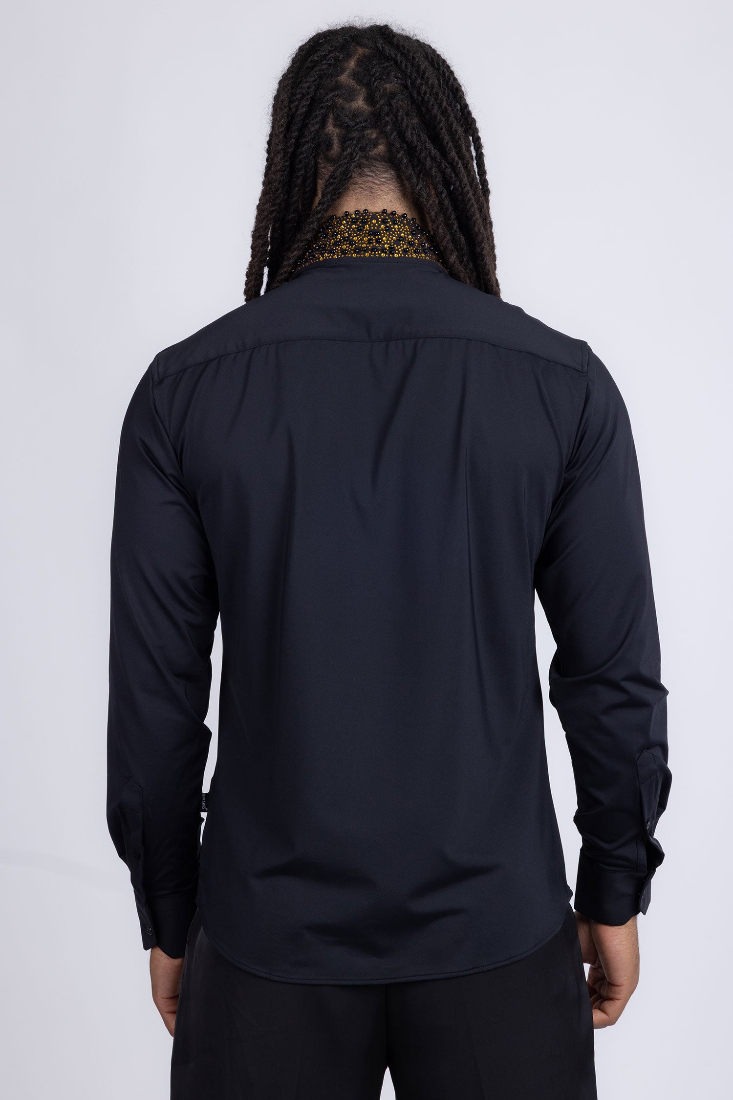 Barabas Men's Rhinestones Pearls Button Down Long Sleeve Shirts 4BR413 Black Gold