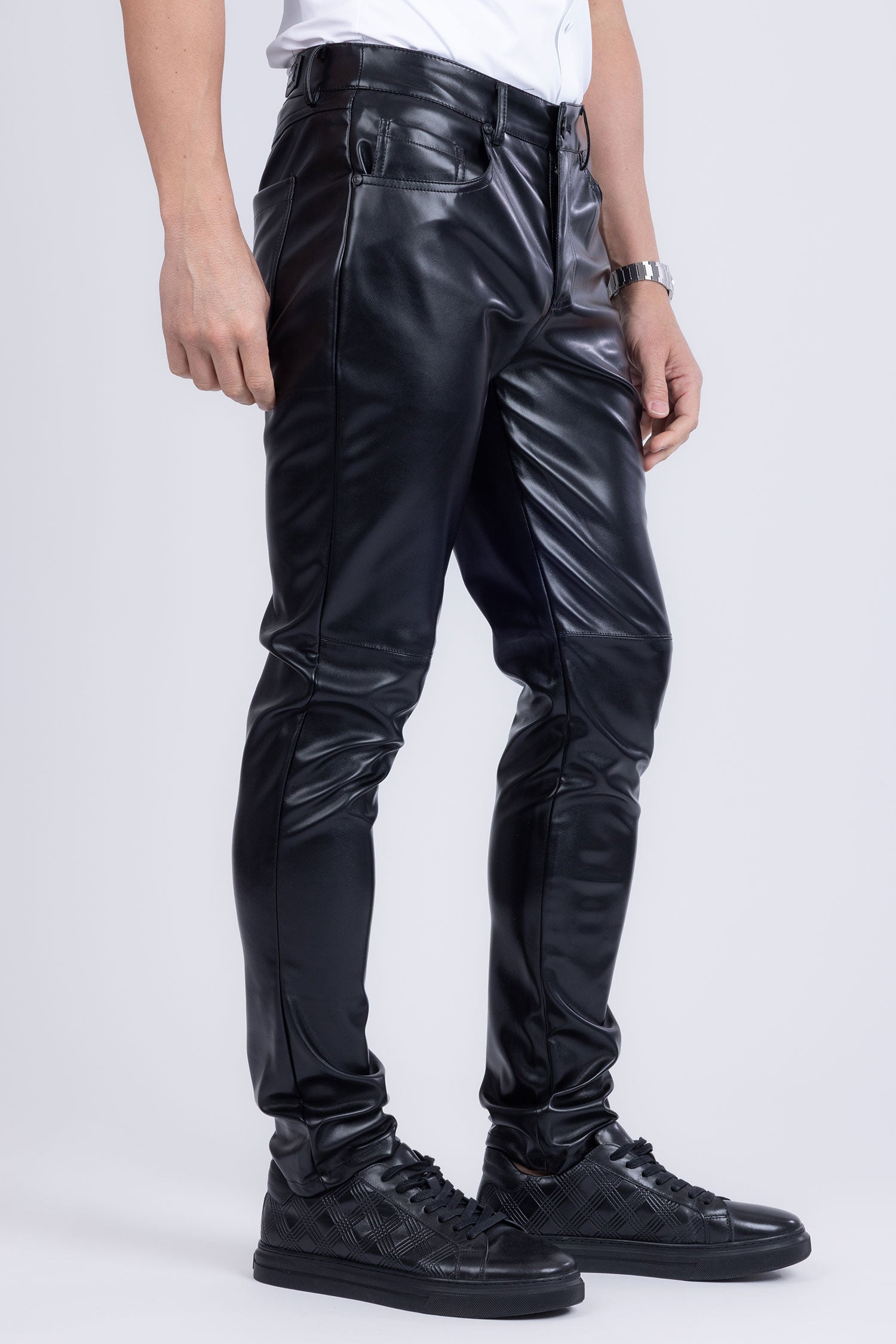 Barabas Men's PU Leather Shiny Stretch Casual Pants 4CP100 Black