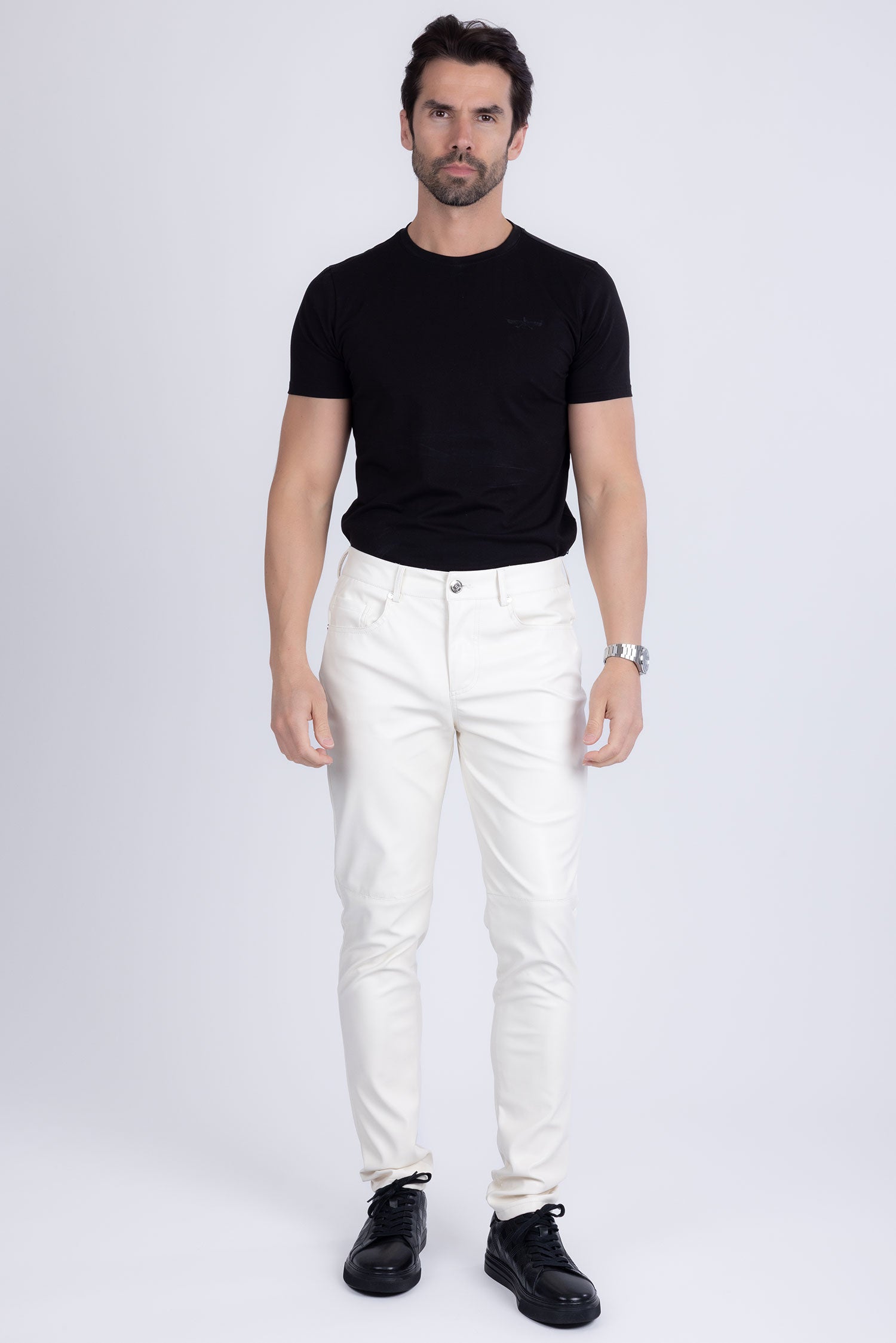 Barabas Men's PU Leather Shiny Stretch Casual Pants 4CP100 White