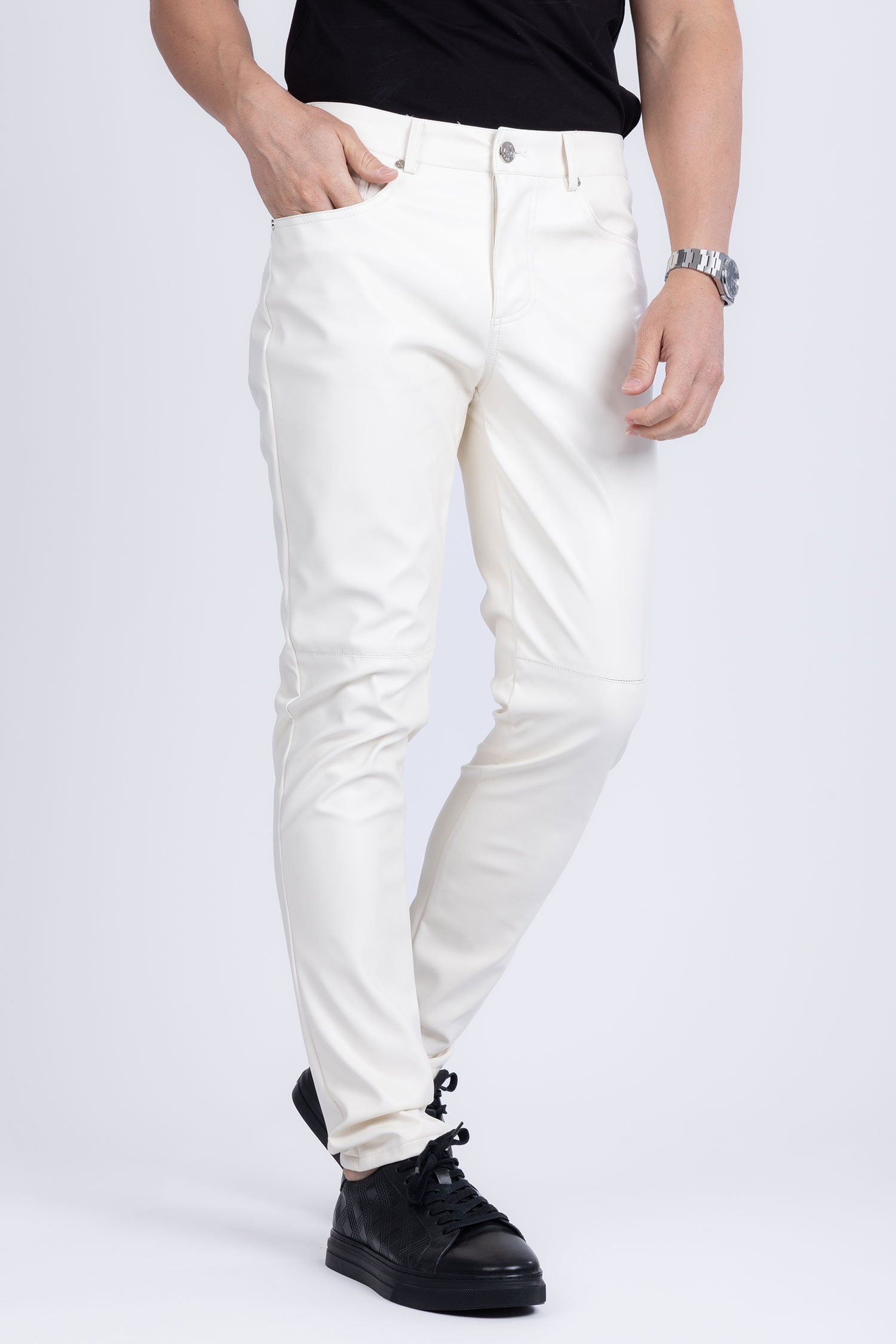 Barabas Men's PU Leather Shiny Stretch Casual Pants 4CP100 White