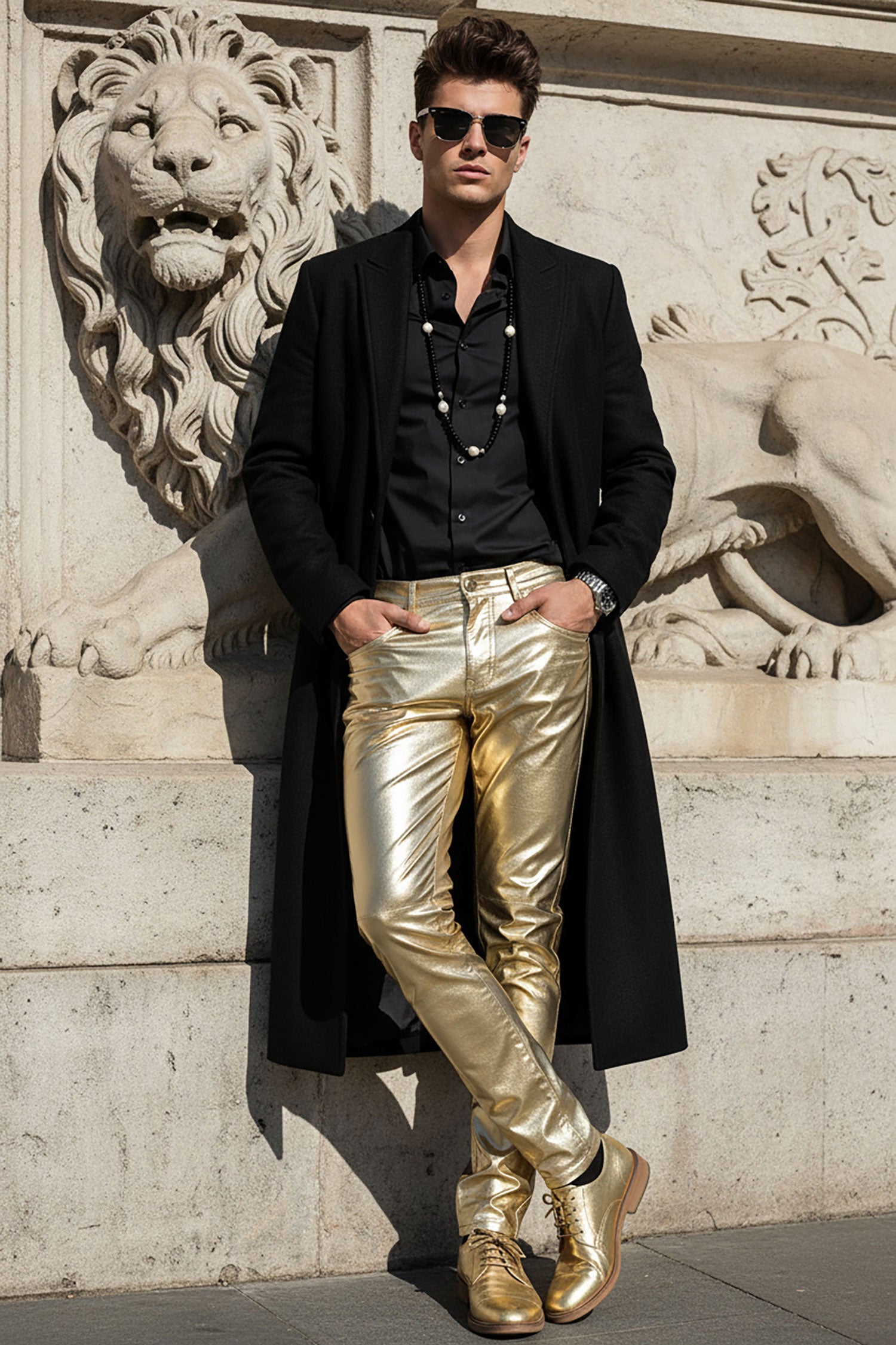 Barabas Men's PU Leather Shiny Stretch Casual Pants 4CP100 Gold