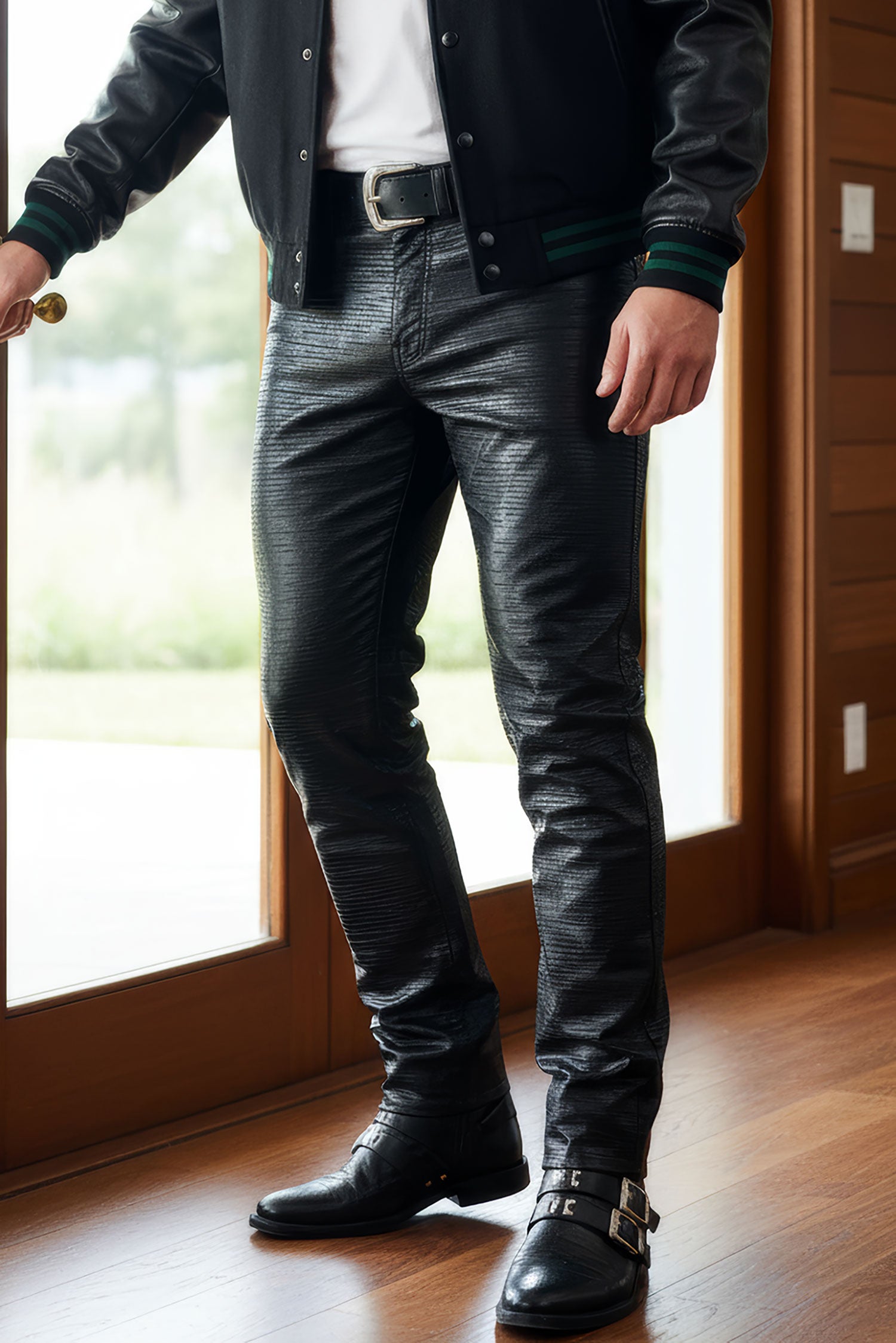 Barabas Men's Shiny Textured Premium Stretch Pants 4CP20 Black