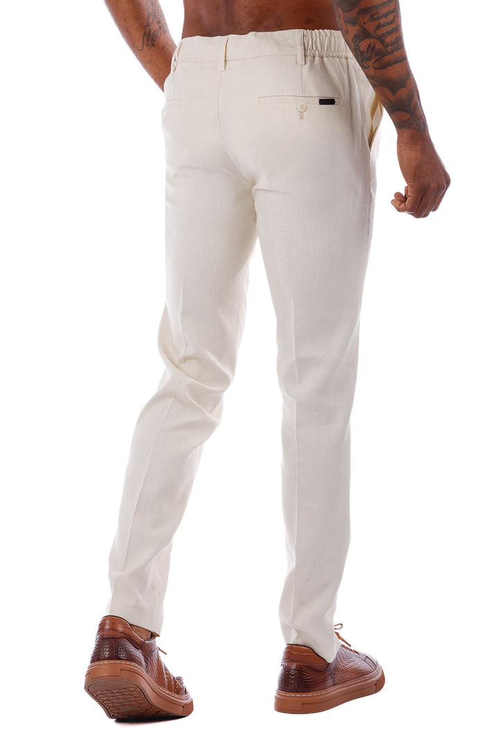 Barabas Men's Adjustable Waistband Drawstring Linen Pants 4CP30 Cream