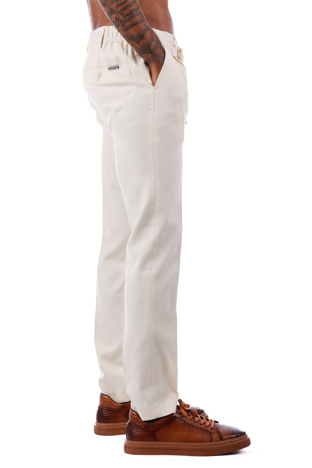 Barabas Men's Adjustable Waistband Drawstring Linen Pants 4CP30 Cream