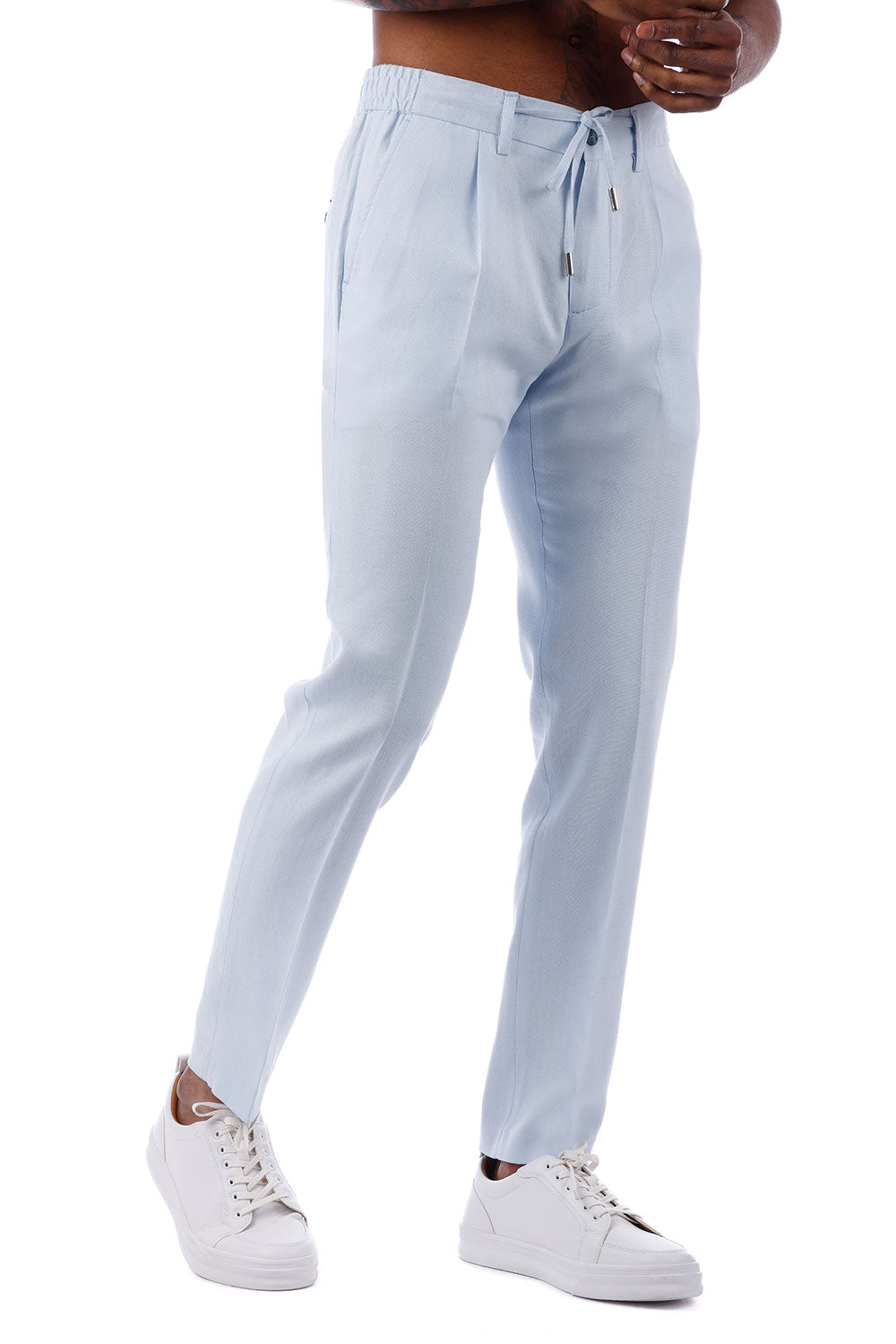 Barabas Men's Adjustable Waistband Drawstring Linen Pants 4CP30 Light Blue