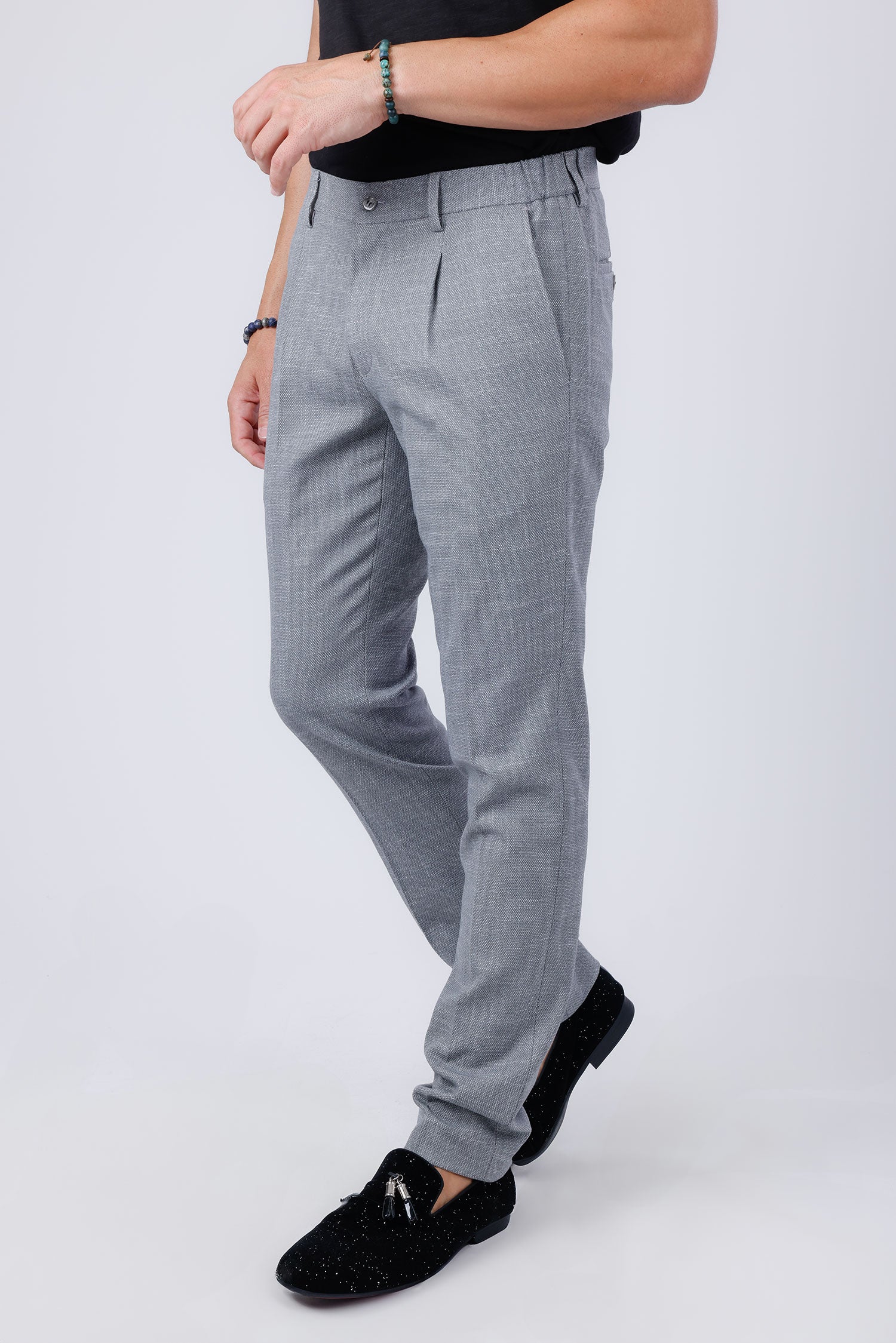 Barabas Men's Wool Texture Stretch Waist Dress Pants 4CP33 Charcoal