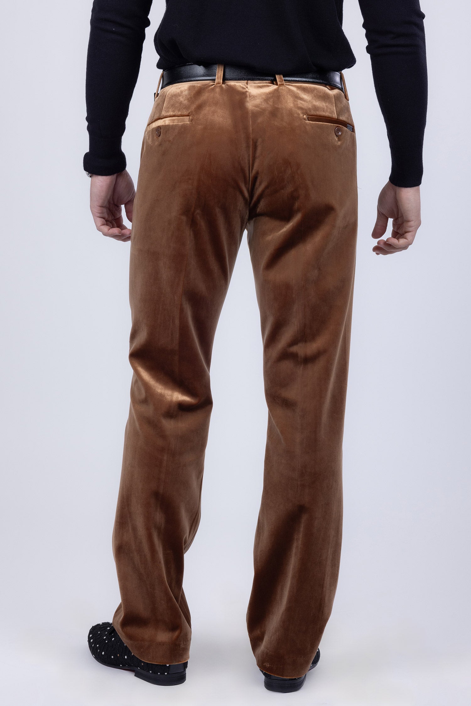 Barabas Men's Velvet Shiny Slim Fit Solid Color Shiny Pants 4CP40 Coffee