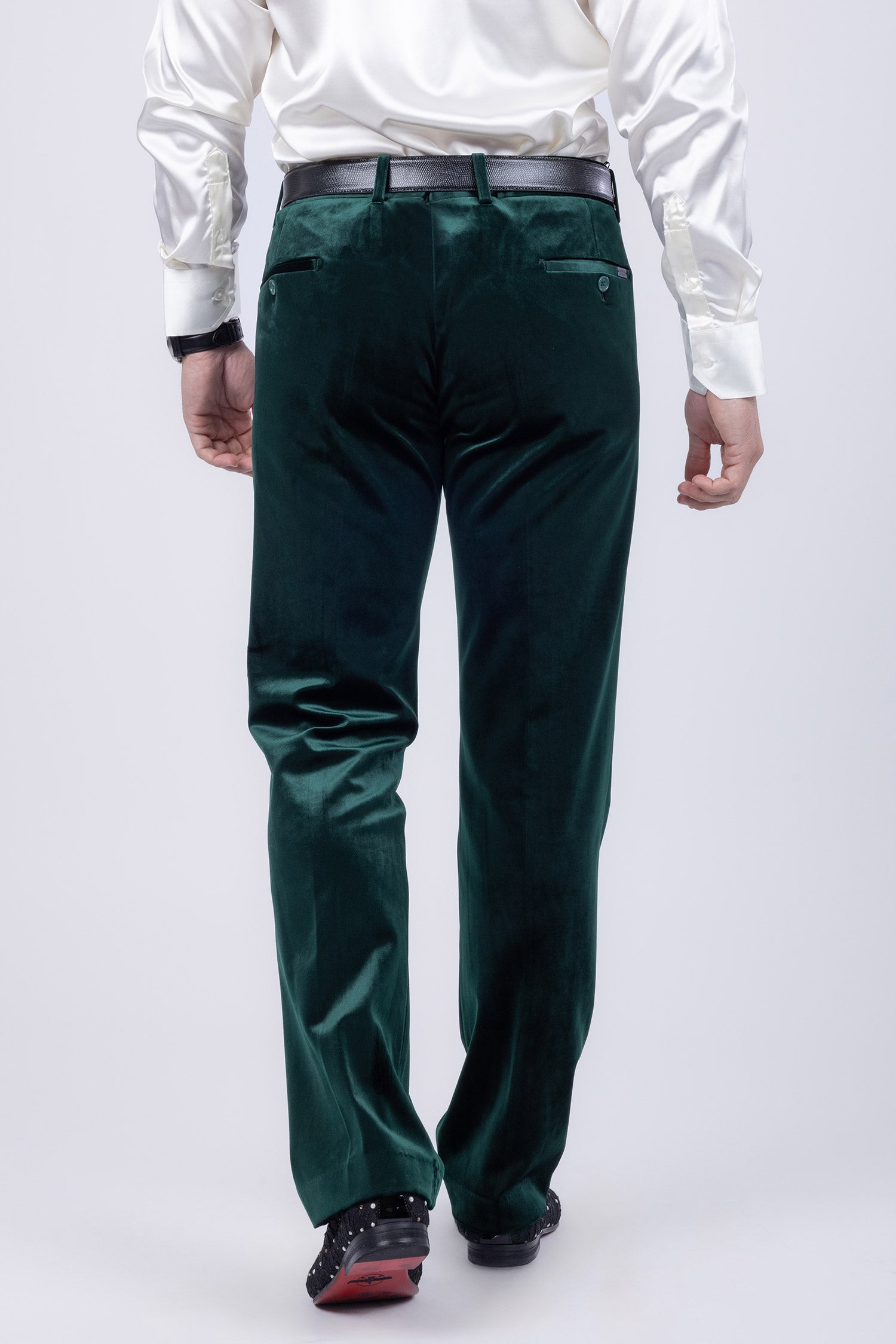 Barabas Men's Velvet Shiny Slim Fit Solid Color Shiny Pants 4CP40 Green