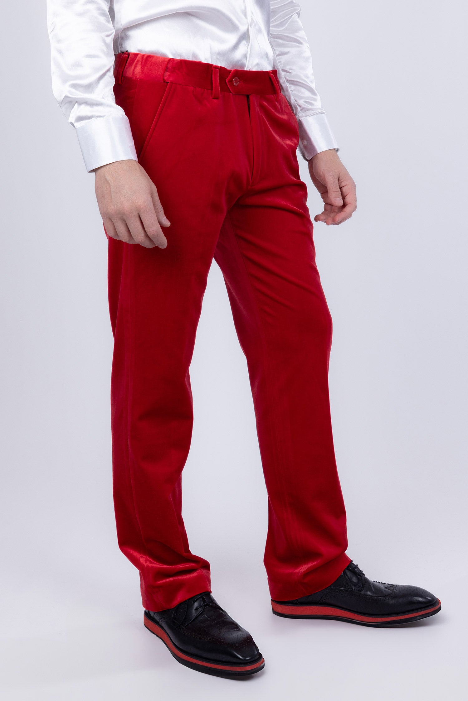 Barabas Men's Velvet Shiny Slim Fit Solid Color Shiny Pants 4CP40 Red