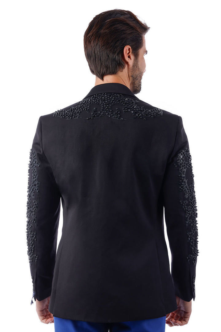 BARABAS Men's Jewels Studded Rhinestone Peak Lapel Blazer 4EBL35 Black