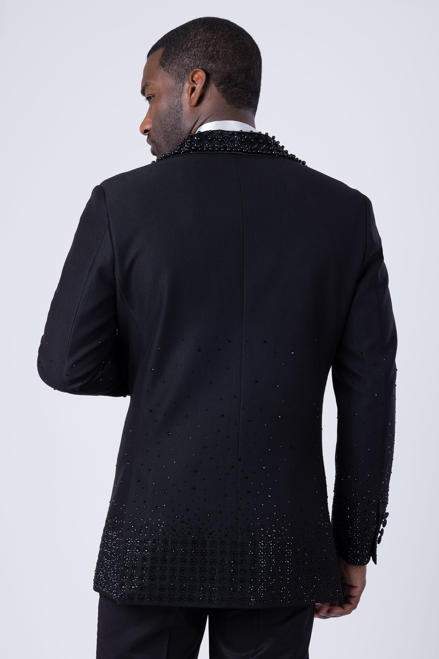 Barabas Men's Rhinestone Studded Geometric Shawl Lapel Blazer 4EBL47 Black