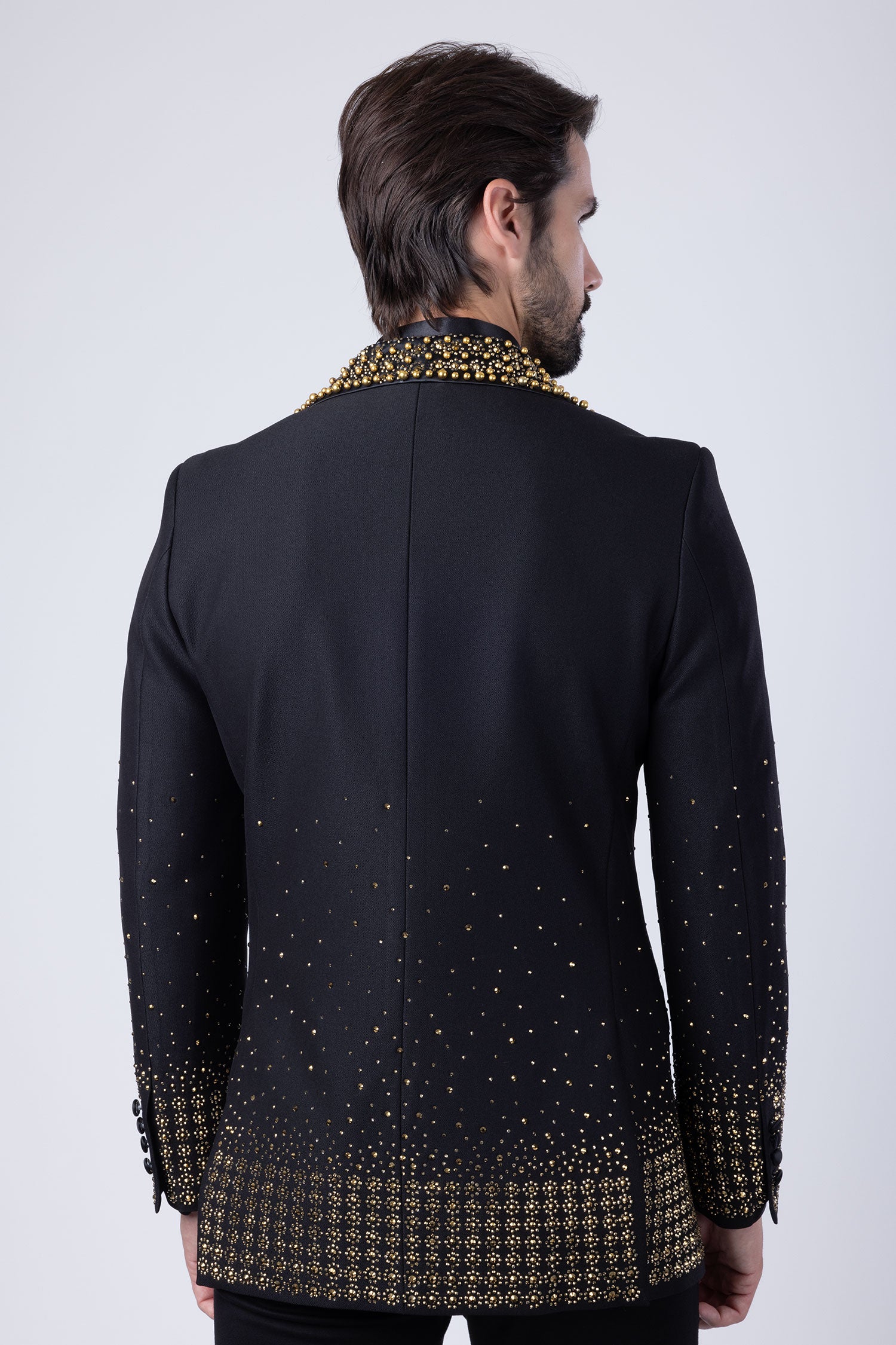 Barabas Men's Rhinestone Studded Geometric Shawl Lapel Blazer 4EBL47 Gold