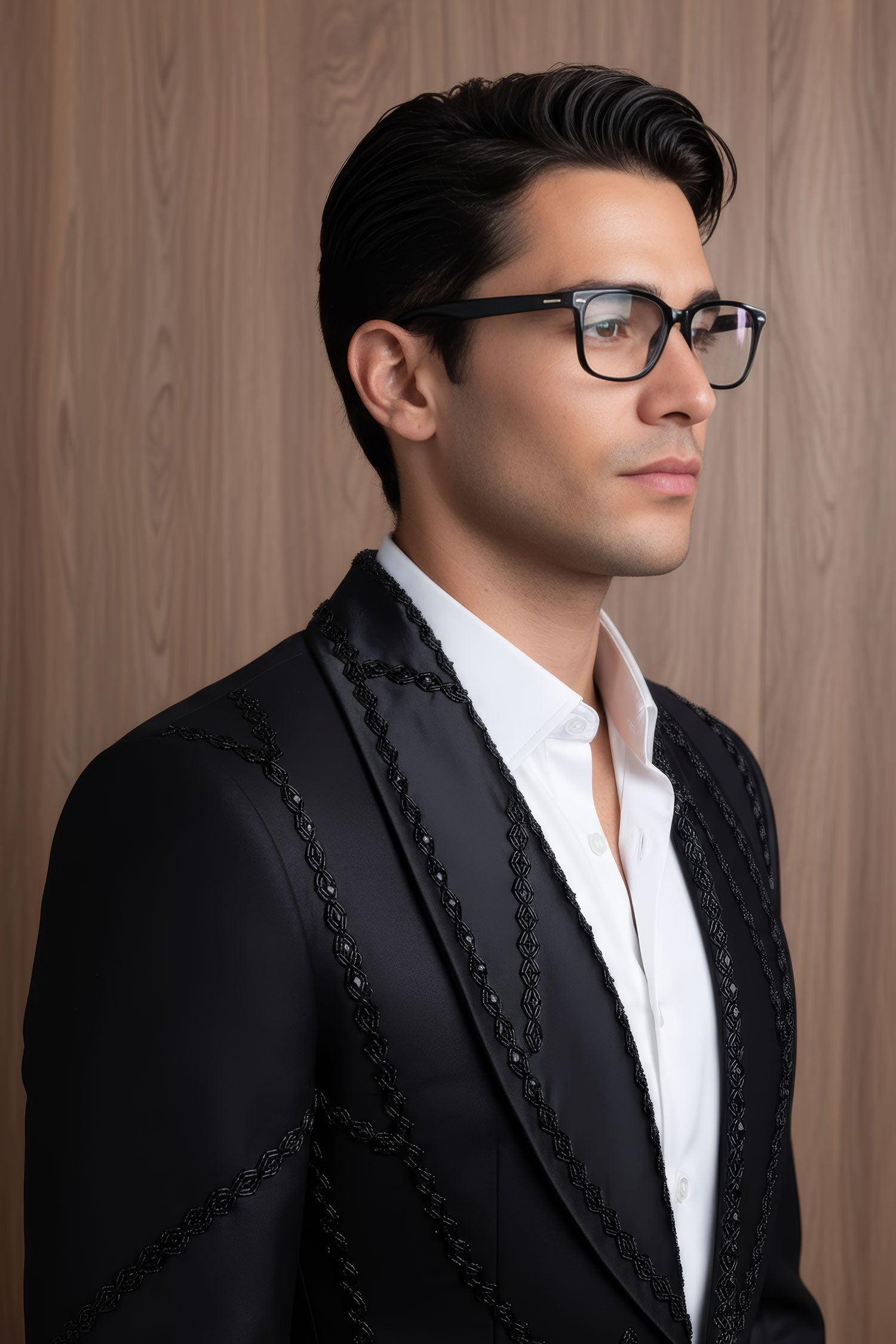 Barabas Men's Geometric Beads Shawl Lapel Blazer 4EBL48 Charcoal