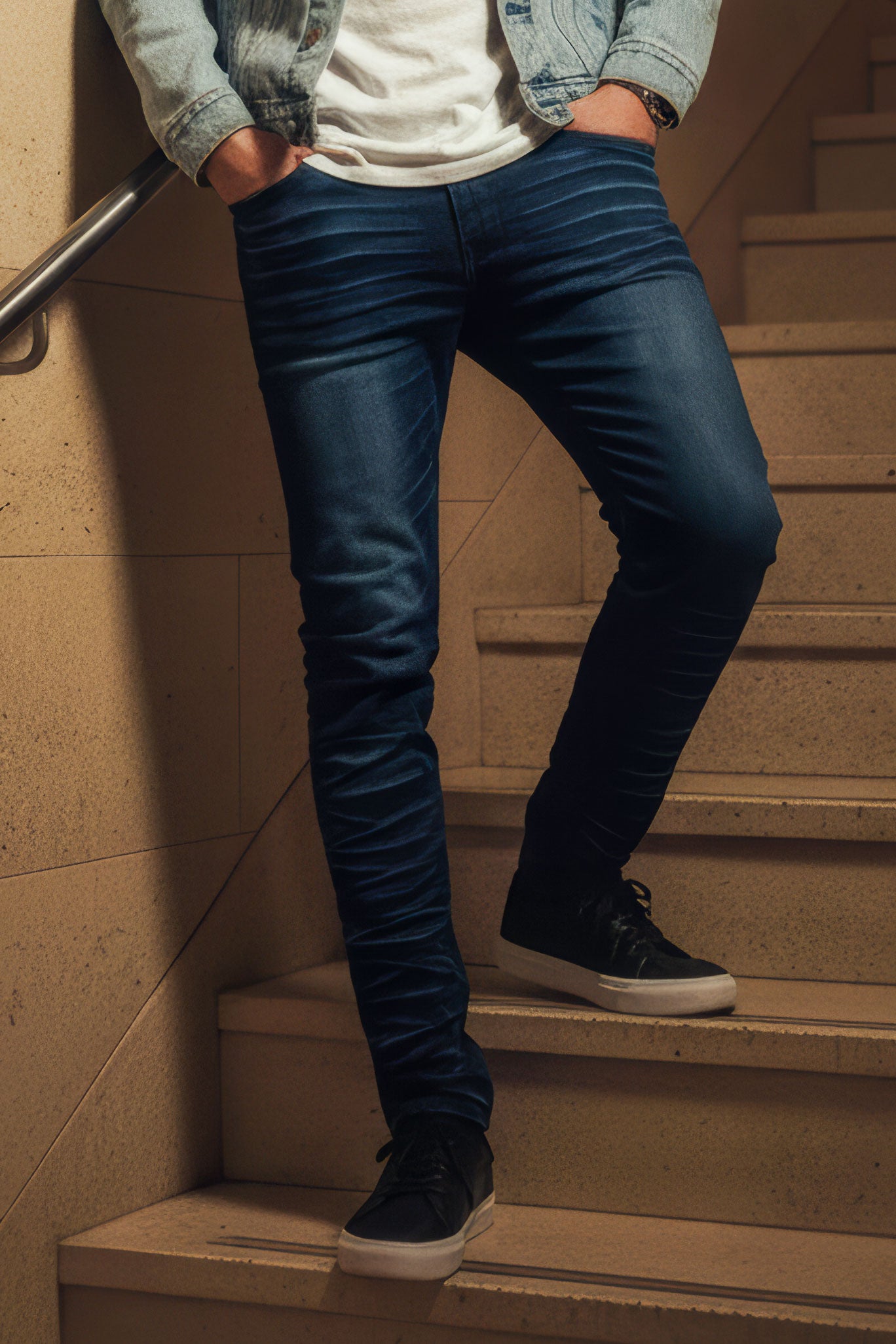 Barabas Men's Washed Bottom Crumpled Effect Premium Denim Jeans 4JE14 Dark Blue